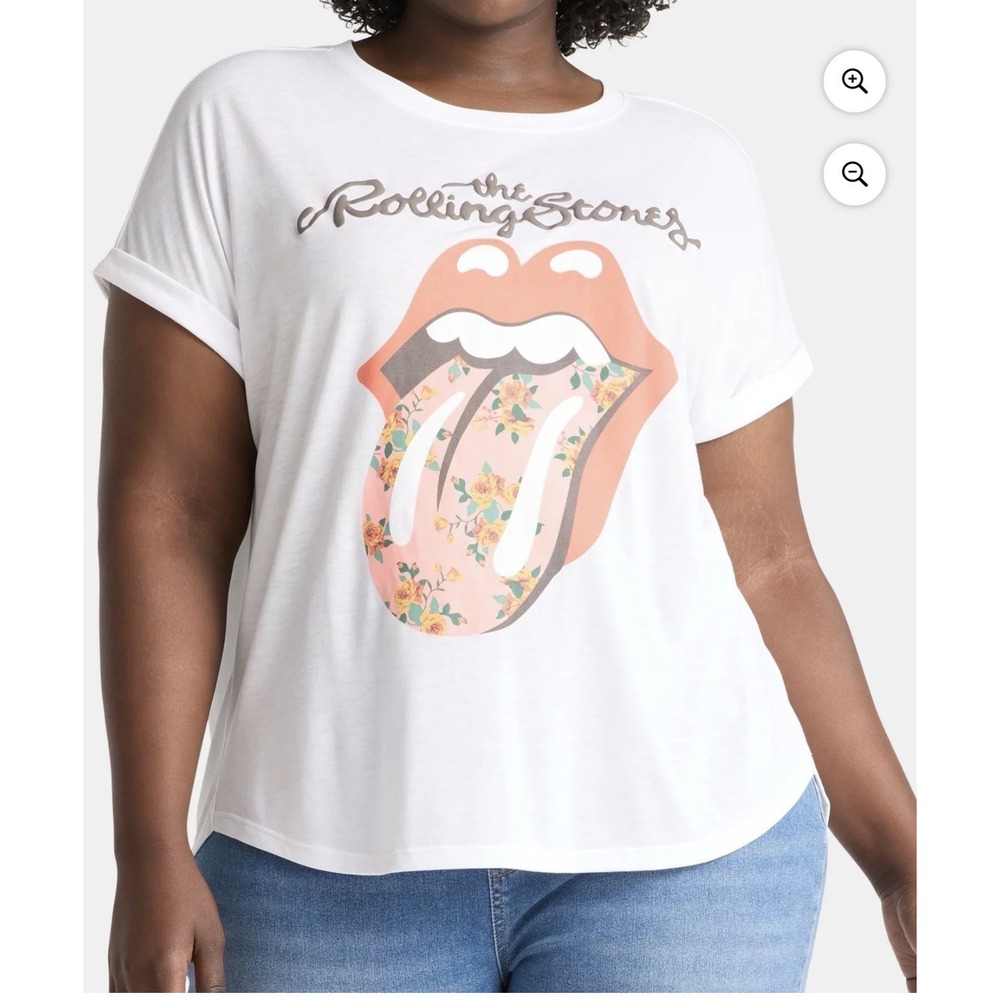 Terra & Sky The Rolling Stones Floral Graphic Tee White Plus 4X NWT